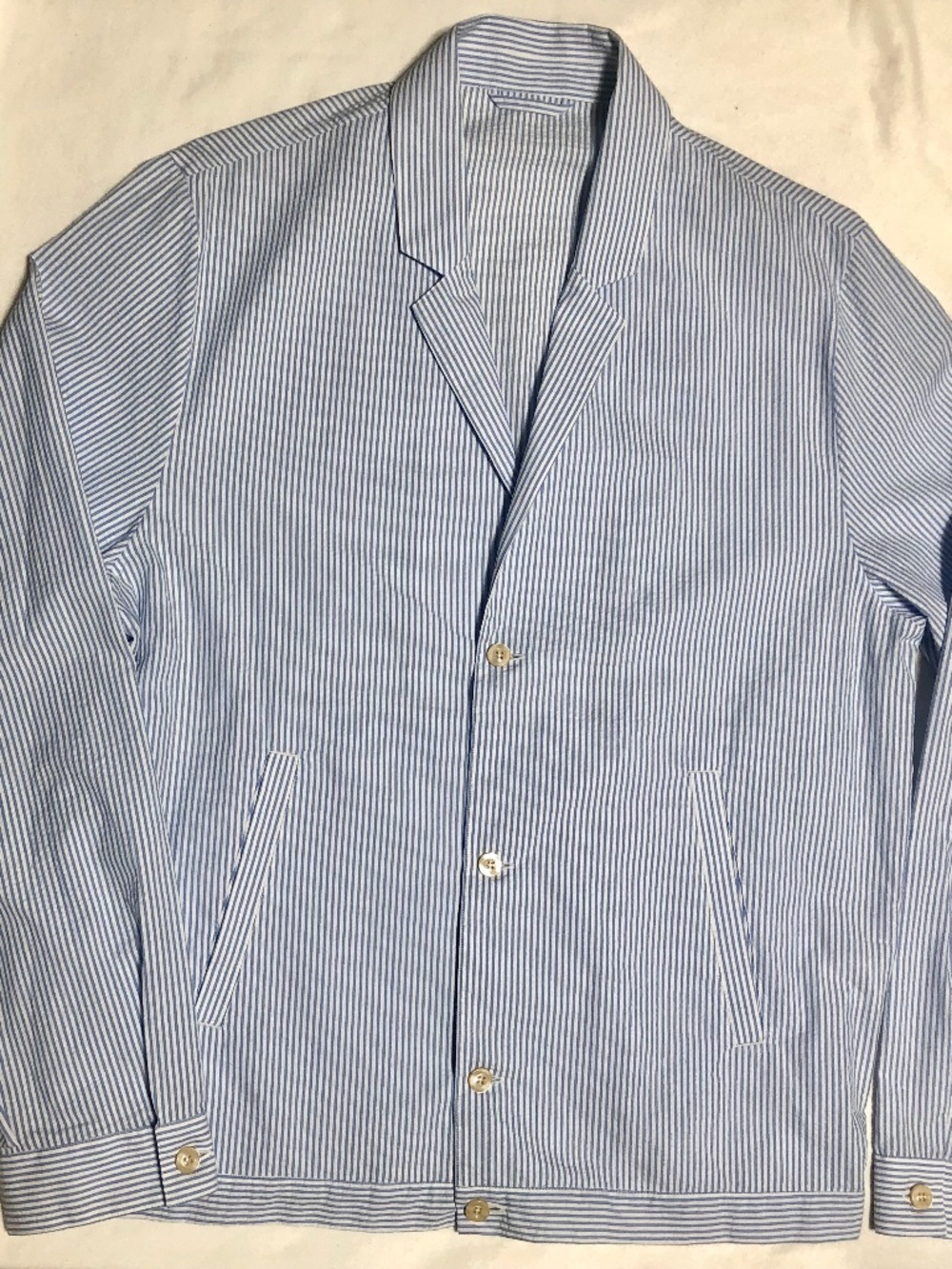 Tintoria Mattei mens over jacket cotton seersucker pinstriped button up Large